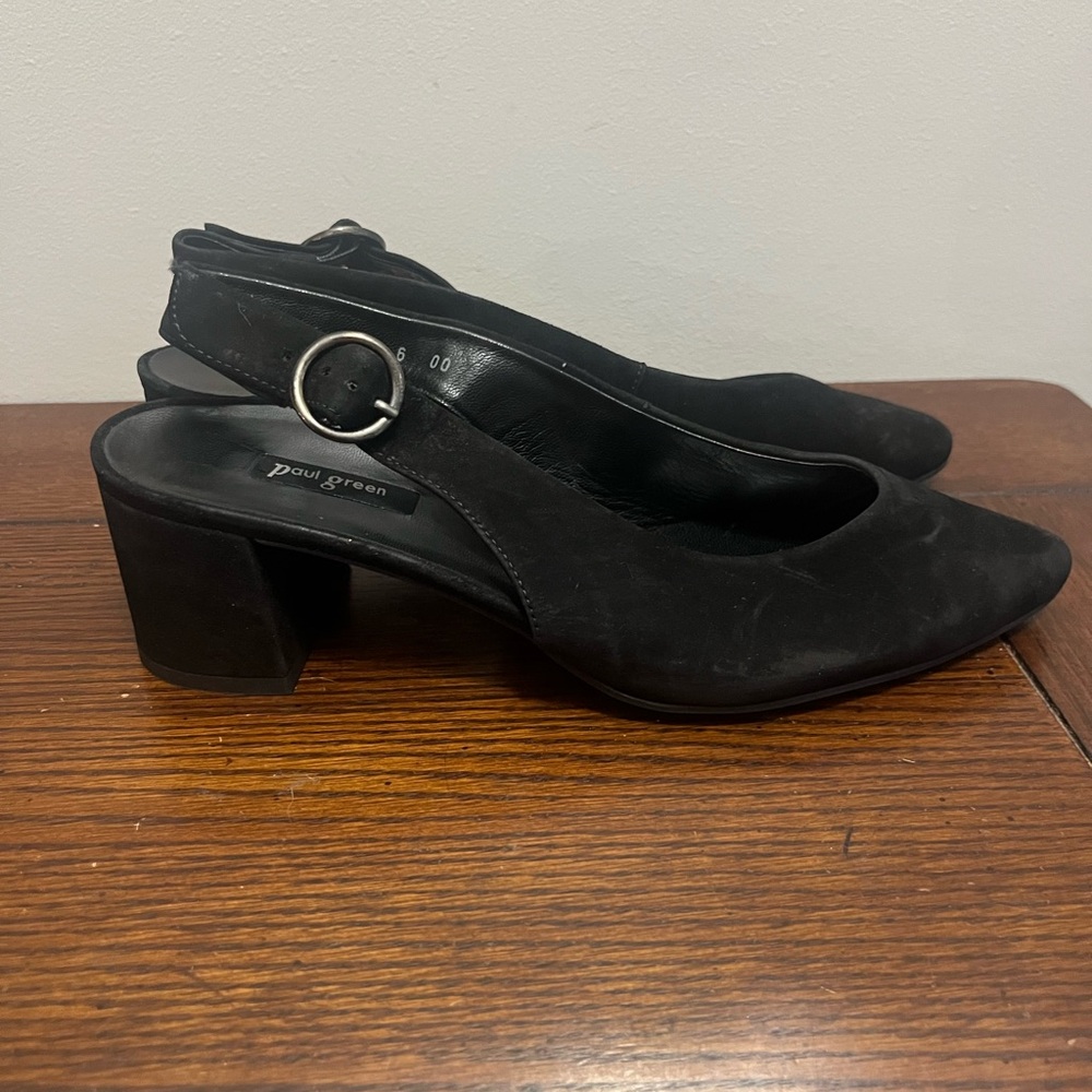 Paul Green Brittany black suede sling back low heel NEW 8.5 US